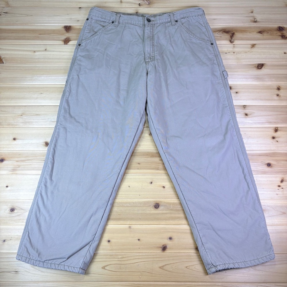 Wrangler Pants Mens 36x30 Khaki Straight Leg Fleece Lined Carpenter Utility Pant